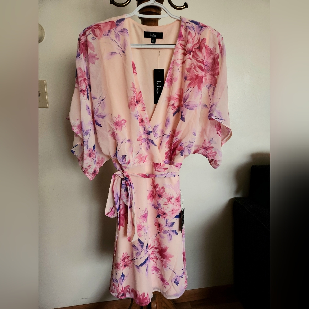 Pink Floral Wrap Dress